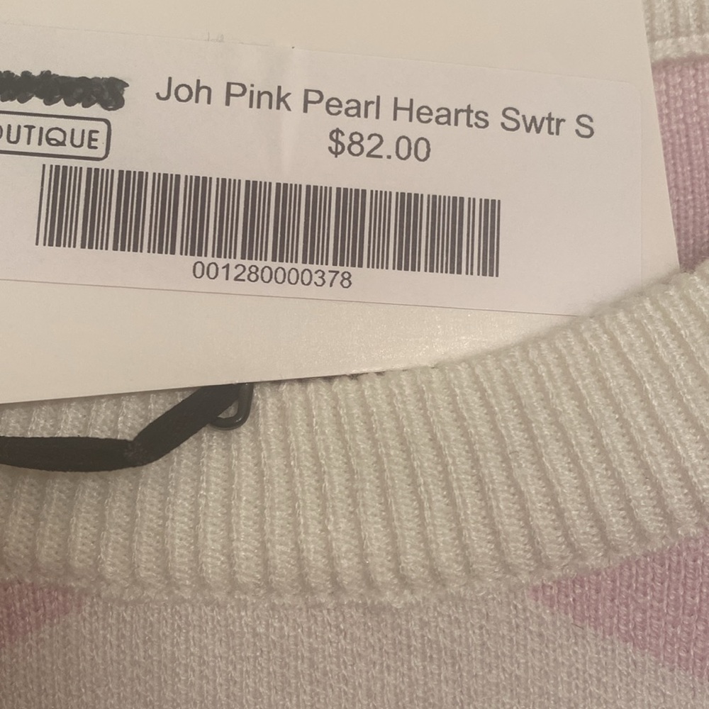 JOH Pink Women's White Pearl Heart Shaped Round Neck Sweater Soft L/S Small NEW - Picture 9 of 12